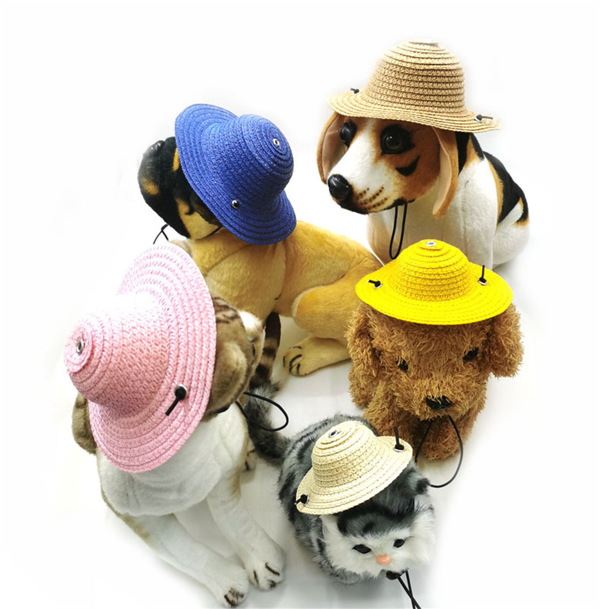 1PC Mini chiens de compagnie chapeau de paille mexicain Sombrero chat chapeau de soleil plage fête chiens Hawaii animaux de compagnie chapeaux colorés chien Costume accessoires