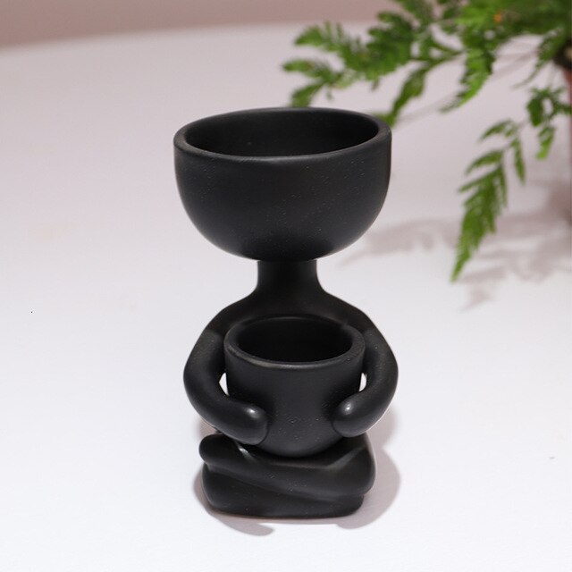 Juego de macetas de cerámica humanoide para decoración del hogar, macetas de flores de , florero de escritorio, alféizar de ventana, bonsái, novedad de: black B