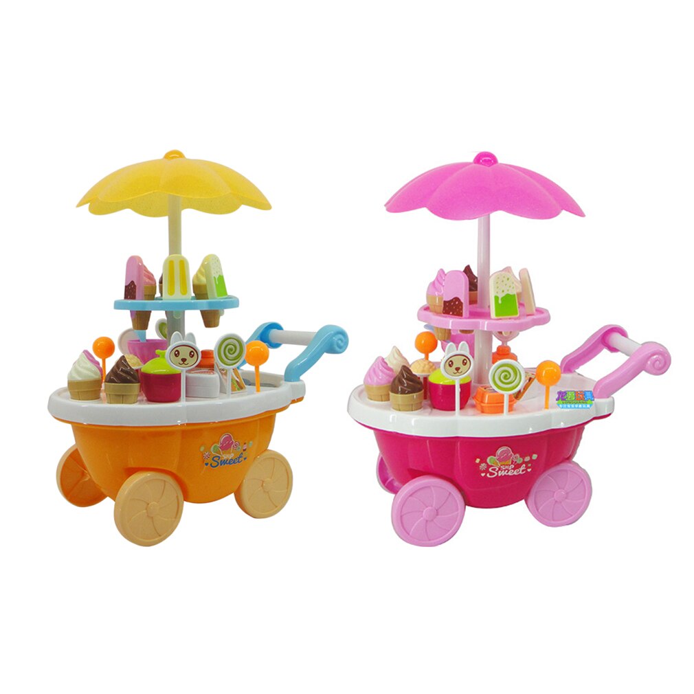 Simulación de juego de simulación juguetes pequeños carritos para niñas carrito de dulces tienda de helados carro para niños juguetes con música ligera juguetes para jugar en casa