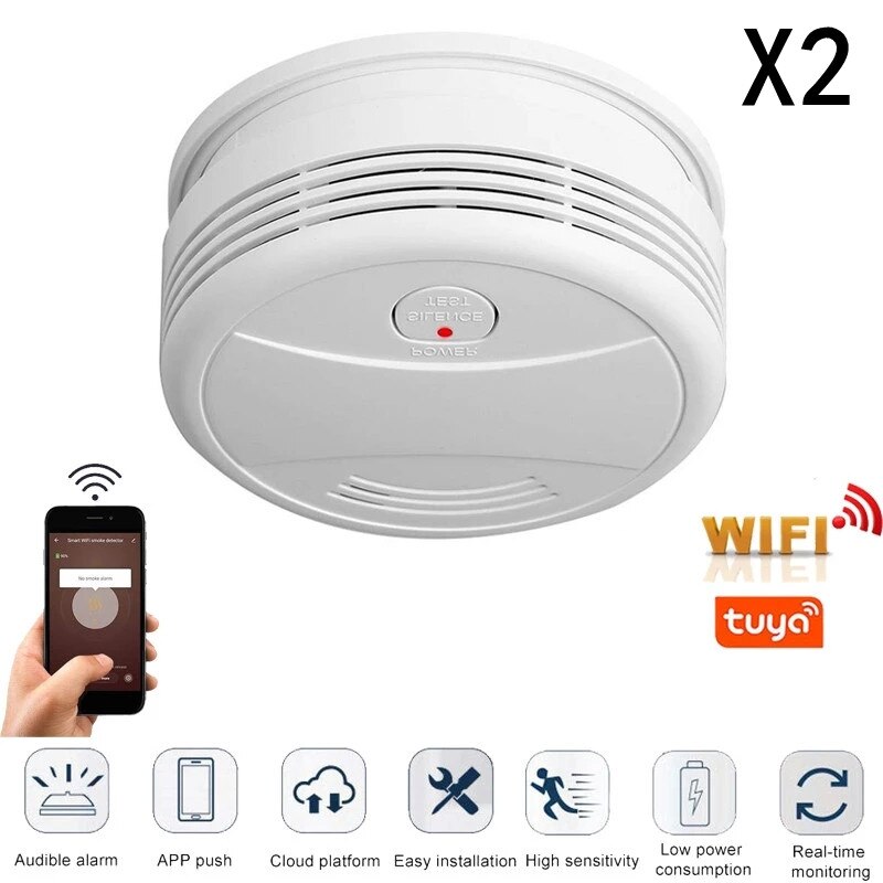 Tuya-Detector de humo Wifi, sistema de alarma contra incendios para casa y oficina, alarma de seguridad portátil