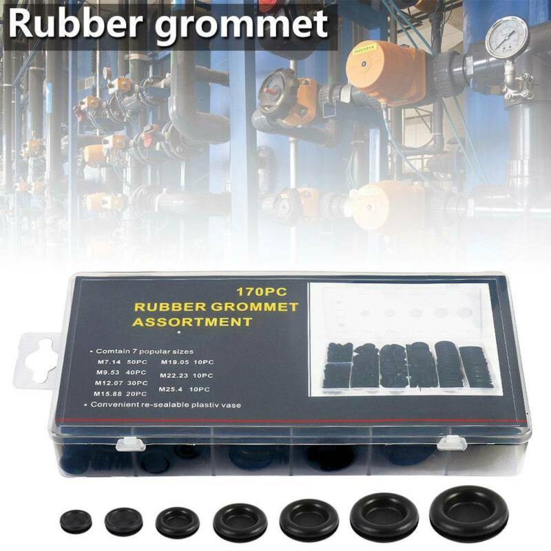 Kit Electrical Rubber Wire Gasket Sealing Plugs 7.14-25.4mm Grommets Hole 170Pcs rubber with Black