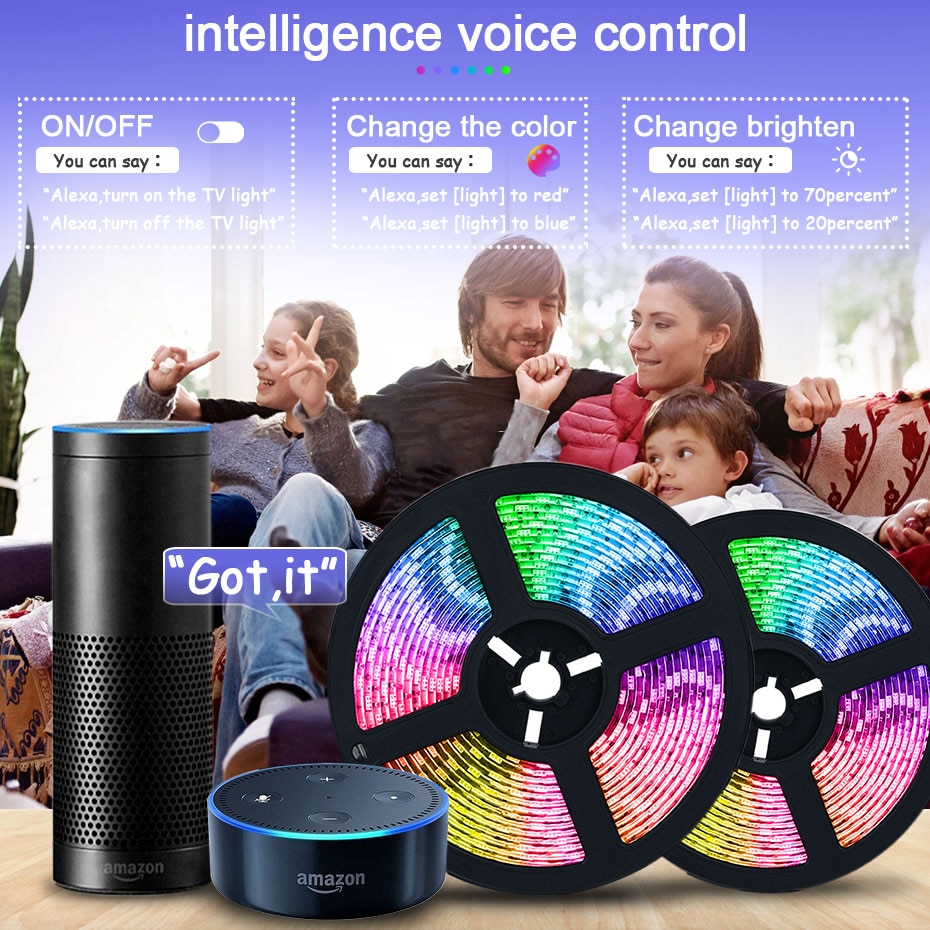 Tuya Smart WIFI LED Music Strip Light Work with Alexa Google Assistant Voice Control RGB LED Waterproof Dimming Lights Strip