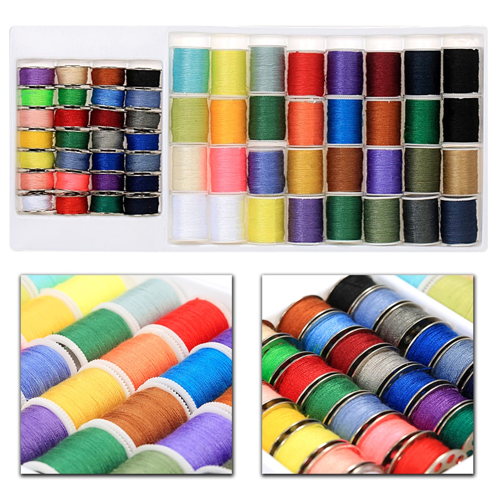 60pcs Mixed Colors Sewing Thread Set Metal Bobbins Thread Spools for Brother Janome Singer Household Sewing Machines