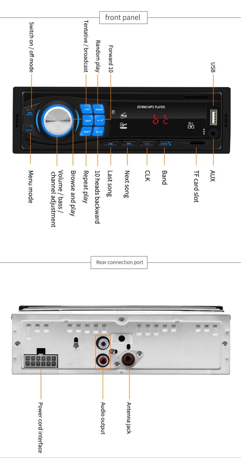 Podofo Bluetooth Autoradio 12V Auto Stereo Radio Fm Ontvanger Aux-In Ingang Sd Usb In-Dash Autoradio 1din Auto MP3 Multimedia Speler