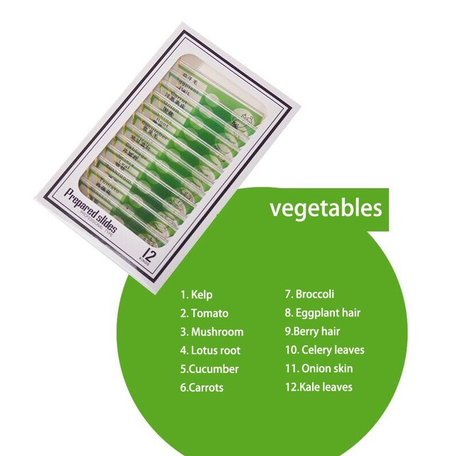 12 Pcs Microscope Slides Specimen Lens Biology Animals Insects Plants Flower Sample for Children Home School Science Educational: 12pcs vegetables
