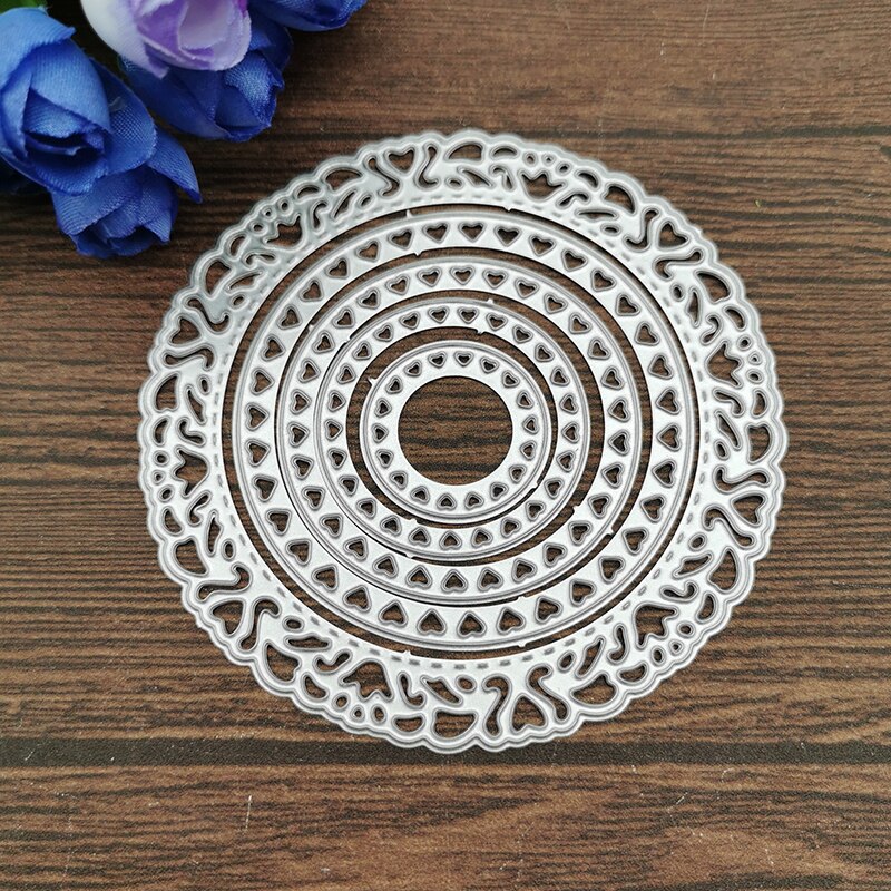 5Pcs Ronde Circ achtergrond frame Metalen Stansmessen voor DIY Scrapbooking Album Papier Kaarten Decoratieve Ambachten Embossing Die Cuts