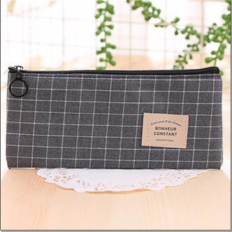 canvas gray Grid Pencil Bag red blue stripe Pencil Bag bonheur constant Pencils Bags navy color: gray Grid