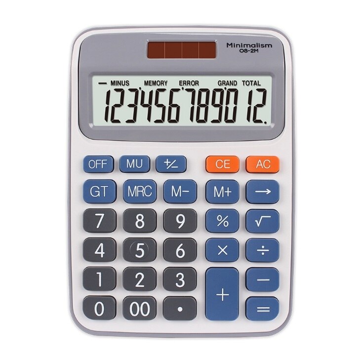 12-digit display calculator, desktop office calculator, solar dual power supply