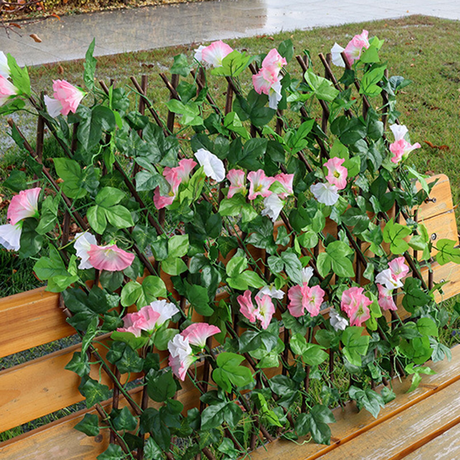 Retractable Artificial Willow Wood Fence With Flowers Protect Privacy Fence Suitable For Wall Decoration Fence Screens
