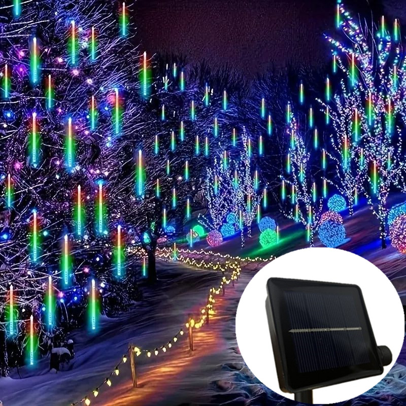 Garten-Camping-Dekoration, 8 Röhren, 30/50 cm, Solarlicht, Lichterkette für Höhle Außenbereich, LED-Meteorschauer, Regen-Lichterkette für Baumdekoration