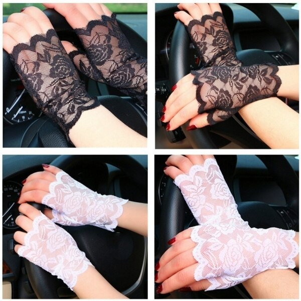 Gants longs Lolita pour femmes, rétro, Steampunk gothique, Corset en dentelle, demi-doigt, ruban en résille
