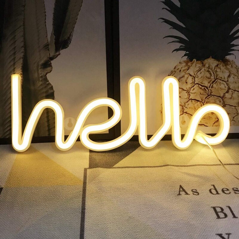 Hello Led Neon Light Teken Letters Neon Sign Panel Christmas Party Bruiloft Decoraties Thuis Wall Decor Neon Lamp: Hello - Warm