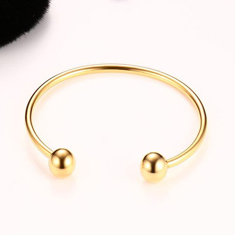 Charm Ball Cuff Bangle Women Bracelet Stainless Steel Gold Color Stackable Daily Jewelry