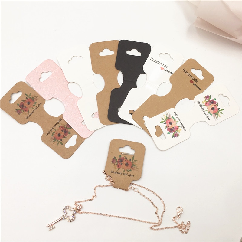 100pcs Kraft di Carta di Nuovo Modo Della Collana Tag 9x3.5cm Flamingo/Bello Del Fiore Dei Monili display Hang Etichette carta