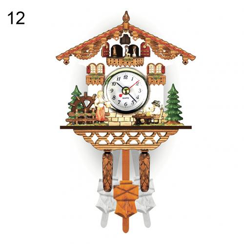 Reloj de cuco de resina 3D hecho a mano de madera antigua nórdica, colgante de pared, llamada de pájaro, campana de tiempo, cronometraje, oscilación automática para niños Roo: 12