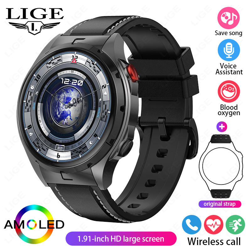 LIGE AMOLED Screen ricarica Wireless NFC Smart Watch Sport impermeabile orologio da uomo Smartwatch da donna 1GB grande memoria chiamata Bluetooth: green