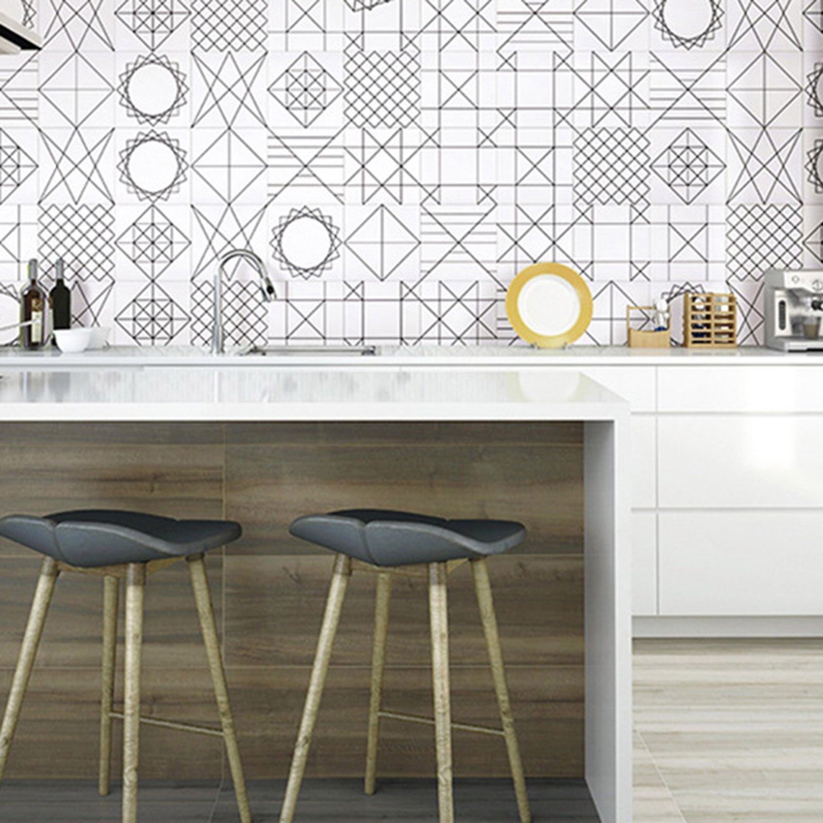 1PC Self Adhesive Retro Tile Stickers Waterproof PVC Removable Wall Stickers Decals DIY Wallpapers for Kitchen Bathroom Decor: A