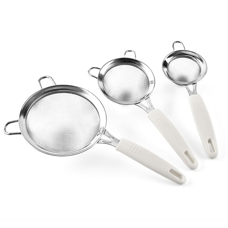 30 Mesh Stainless Steel Flour Sieve White Handle Manual Double Layer Fine Mesh Oil Strainer Baking Tool Kitchen Supplies