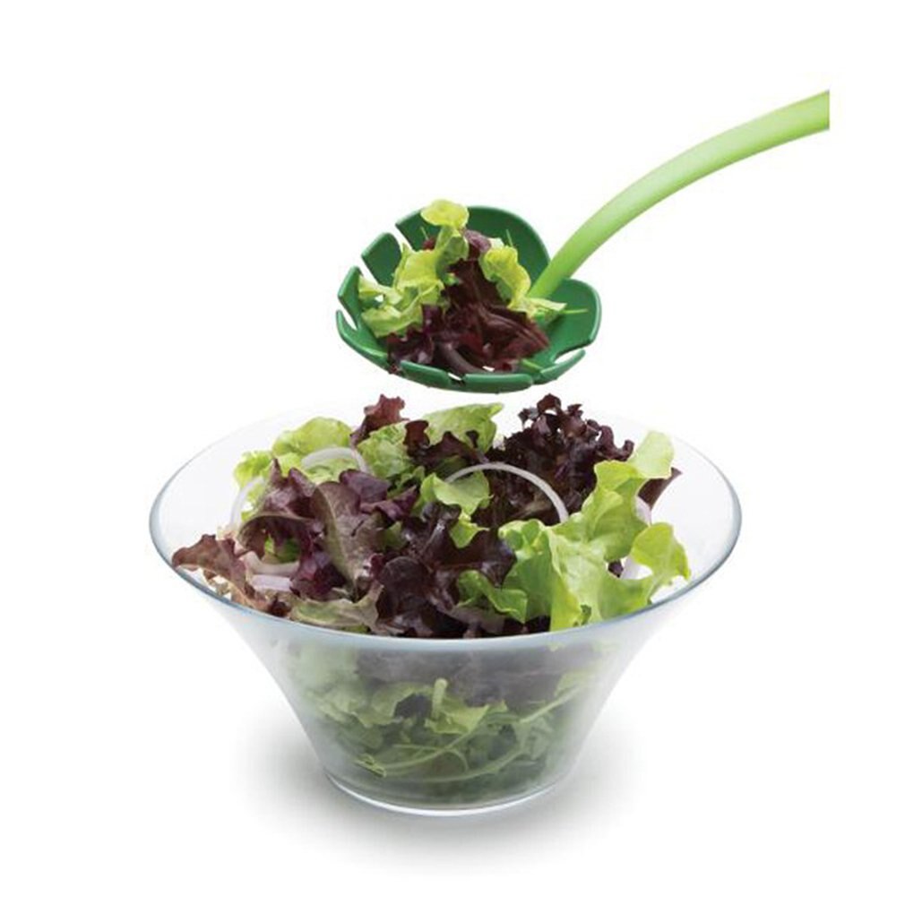 Green Monstera Leaf Colander Multifunctional Long-Handled Spaghetti Slotted Serving Spoon Salad Slotted Spoon For Home Kitchen