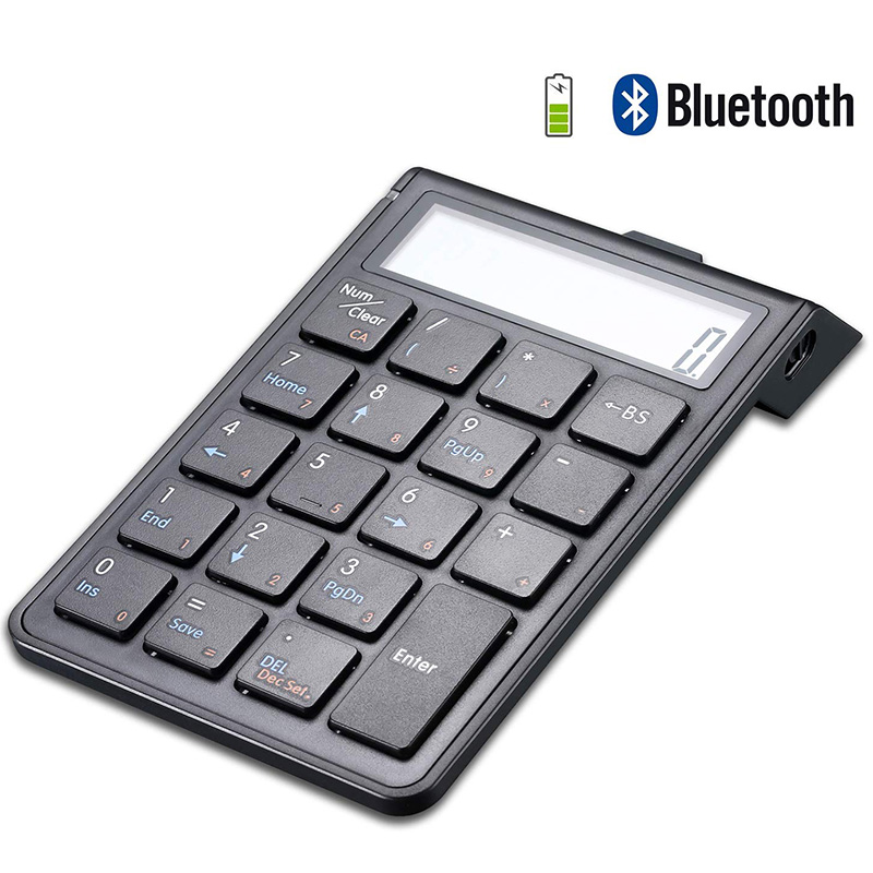 Chargeable Bluetooth Numeric Keypad and Calculator 2-in-1,Wireless Number Pad Keyboard with 12-Digit LCD Display for PC, Laptop