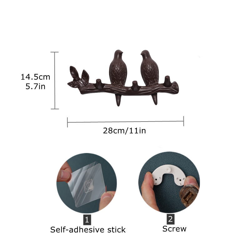 Perchero montado en la pared con ganchos para abrigos, sombreros, llaves, toallas, colgador artístico decorativo para puerta trasera, decoración de pájaros en ramas de árbol: Verde claro