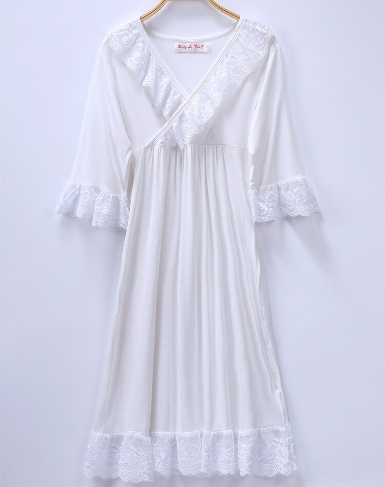 Camisón de encaje de algodón puro de punto para niña, pijama romántico de princesa de palacio francés, vestido de noche suave