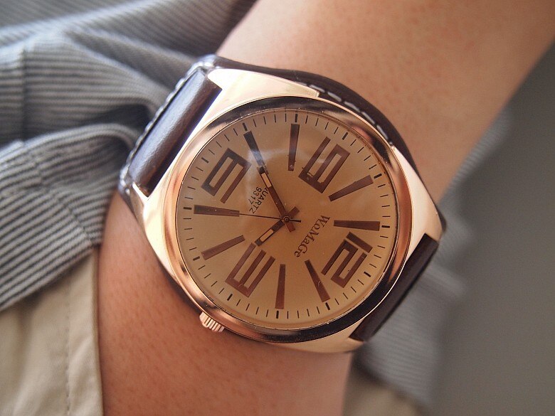 Mærke pu læderur kvinder dame mand unisex kjole quartz ure store tal ur juleur: Brun