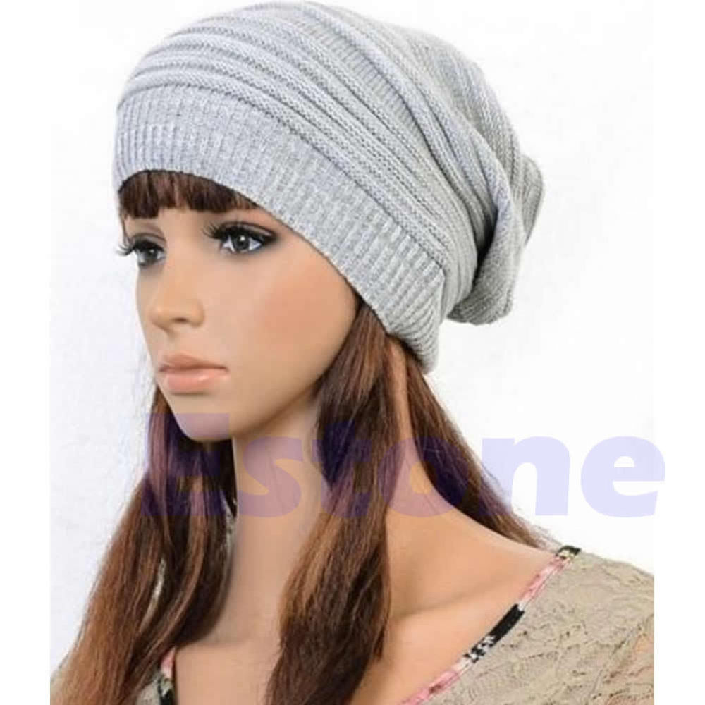 Neue Männer frauen stricken ausgebeult Mütze Baskenmütze Hütte Winter warm Übergroßen Ski Deckel unisex: Grau