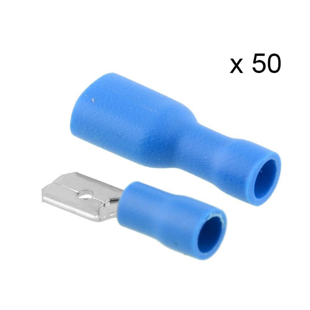 50Pairs Insulated Spade Electrical Crimp Wire Cable Connector Terminal Kit клемы для аккумулятора Battery Cables &amp; Connectors: Blue