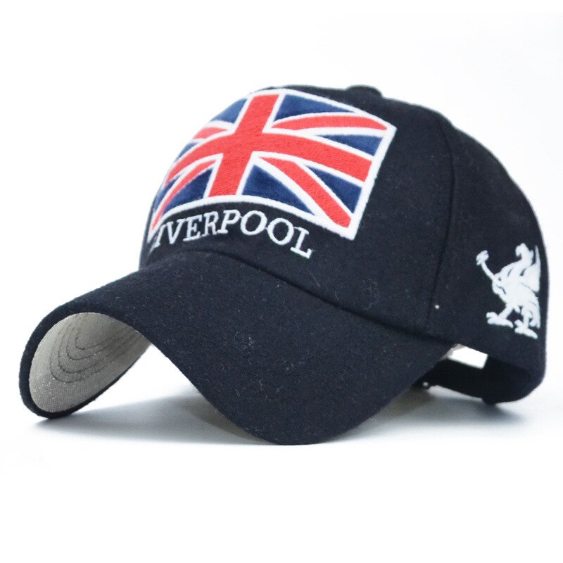 Arrivals Winter Baseball Cap Men Liverpool Warm Felt Bone Snapback Hat Women Gorras Snap Backs With England Flag for Autumn: Black