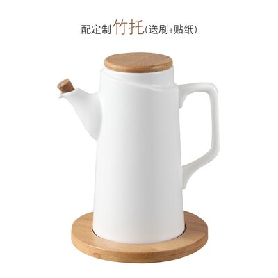 Aceitera de cerámica blanca de estilo europeo, botella de vinagre, utensilios de cocina de porcelana, jarra sellada Simple con tapa de madera, decoración del hogar