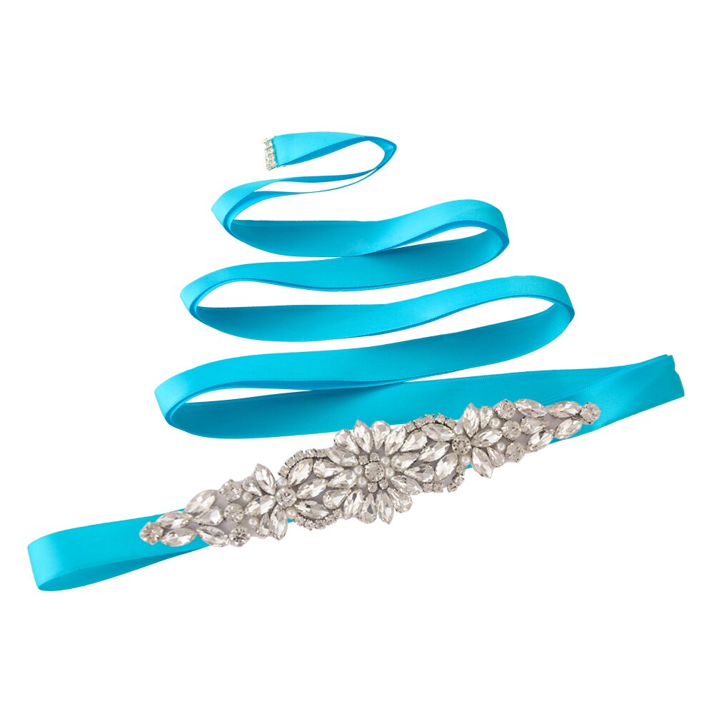 TRiXY S407 Rhinestones Belt Wedding Belt Silver Diamond Belt Crystal Bridal Belt Sash for Wedding Gown Shiny Wedding Accessories: blue