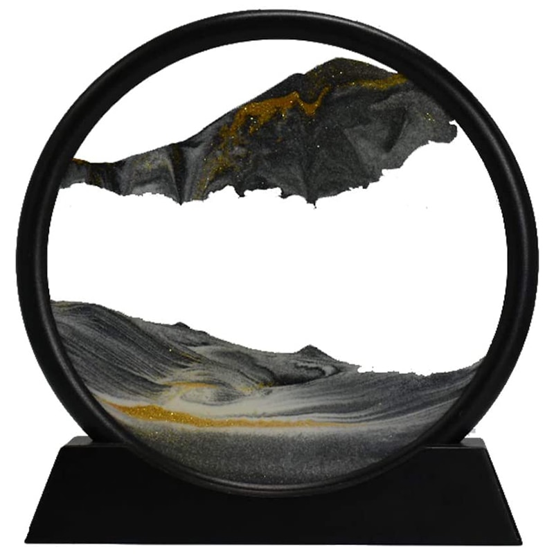 Bewegende Zand Kunst Foto Ronde Glazen 3D Diepzee Sandscape In Motion Display Vloeiende Zand Frame(7Inch)
