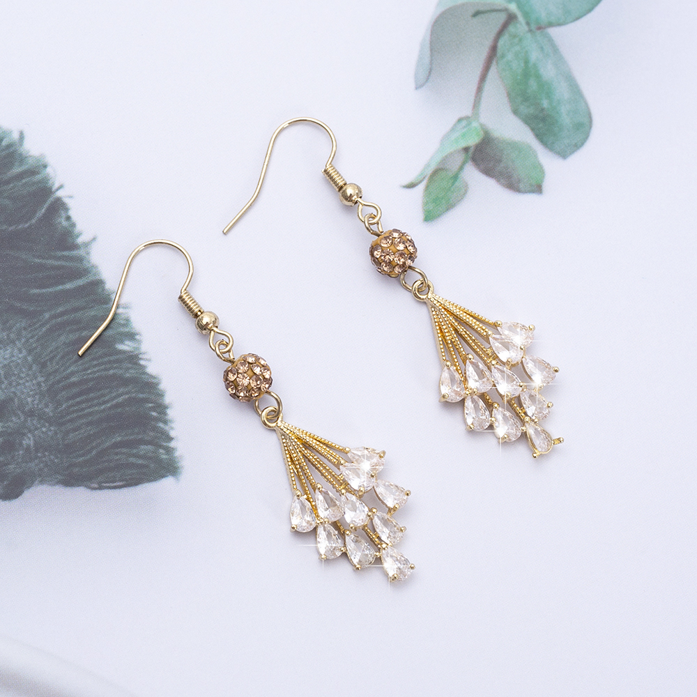 Rhombus Dangle Zircon Earrings For Women Luxury Crystal Trend Vintage Style Girls Jewelry