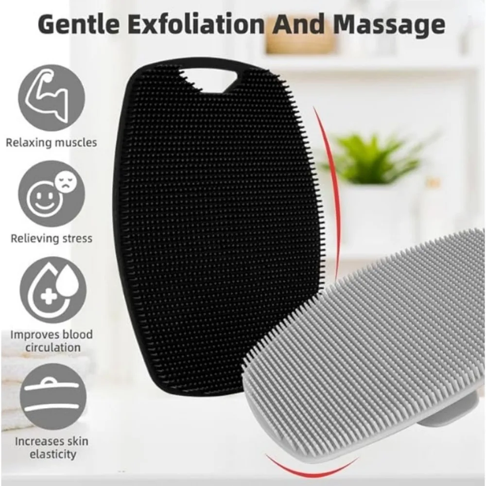1 cepillo exfoliante de silicona suave, cepillo para frotar la espalda, cepillo limpiador de limpieza corporal, ducha, masaje suave, cepillo de baño, suministros de baño