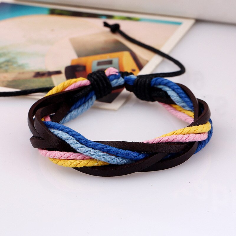 Handmade Geflochtene Multilayer männer Armbänder & Armreifen Vintage Bunte Wrap Armband Männlichen Schmuck