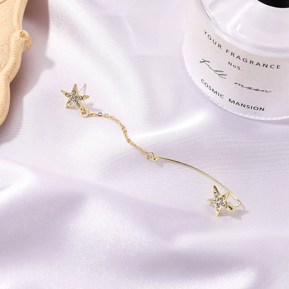 Puck Rock – boucles d'oreilles étoile en cristal pour femmes, manchette à un côté, Vintage, doré, de noël, de saint-valentin