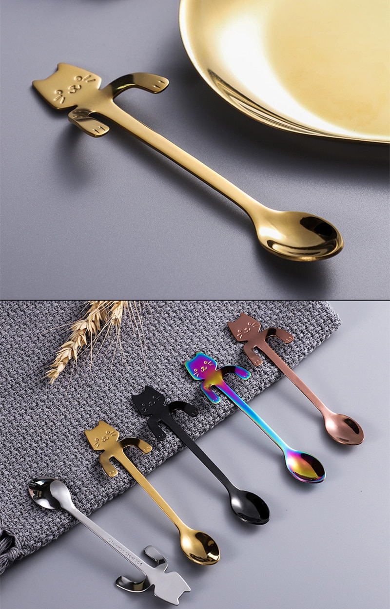 1pcs Stainless Steel Cute Cat Shape Coffee Spoons Tea Spoon Stirring Spoons Vintage Spoons Dessert Scoops Kitchen Dinnerware
