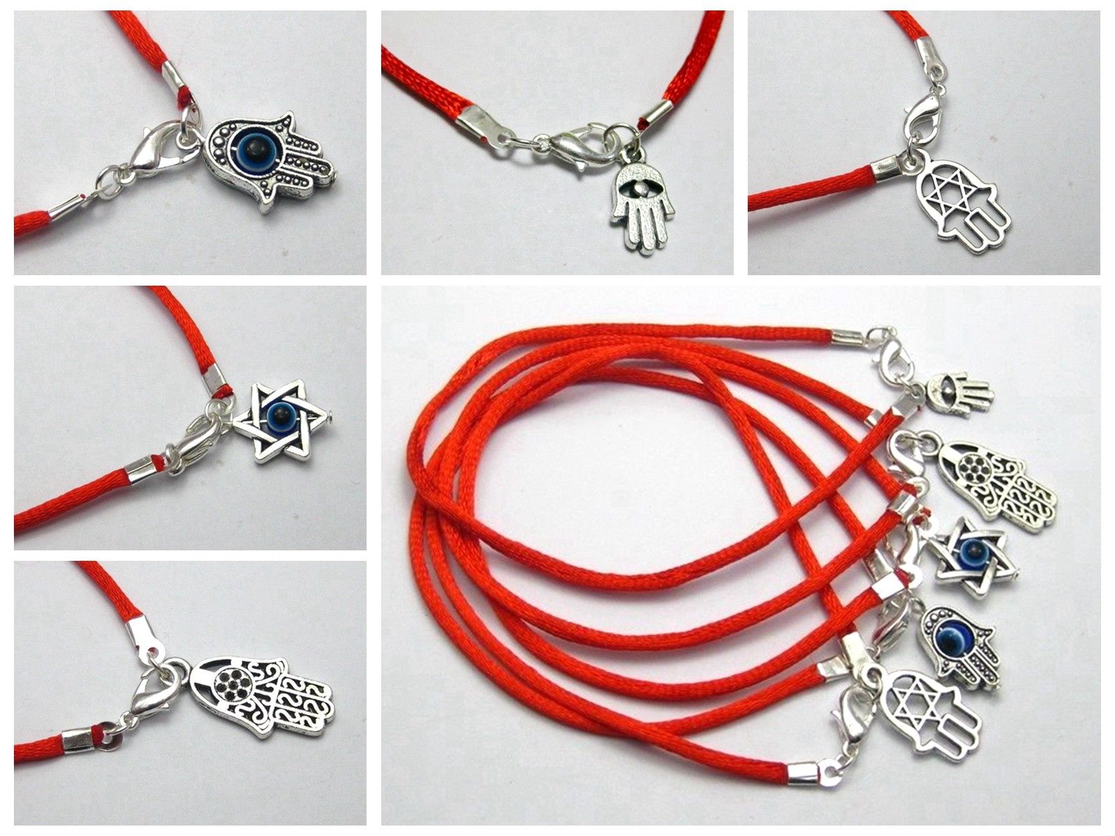 10 pulseras de la buena suerte con forma de ojo de cuerda roja, mano de Hamsa, &quot;Estrella de David&quot;