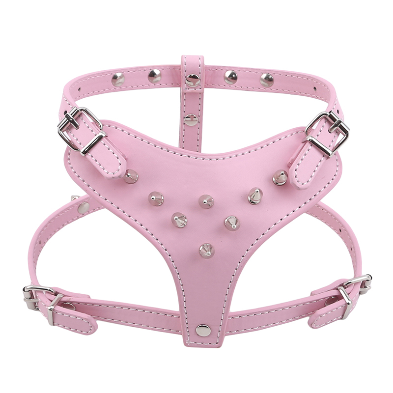 Pu Lederen Spiked Beslagen Hond Harnas Pet Pitbull Verstelbare Harnas Kraag Voor Medium Grote Honden Boxer Bull Terrier: Pink