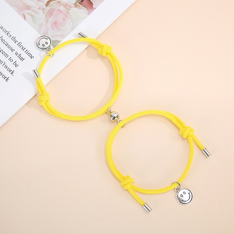 2 Pz/set Delle Coppie Della Lega di Attrazione Magnetica Sfera Creativa Bracciali Sorriso Pendente Fatti A Mano Tessuto di Amicizia Dei Braccialetti Dei Monili del Regalo: 12