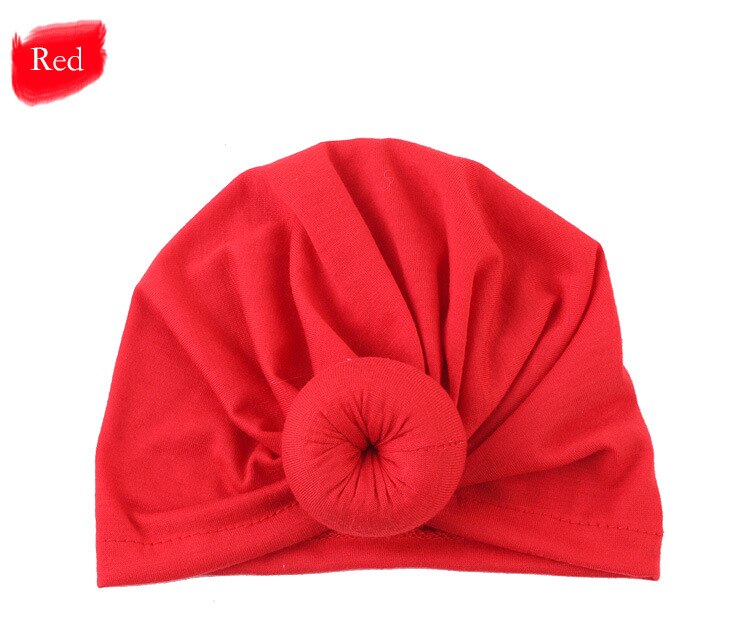 Ankomster babymössor donut bebe turban huva solid knuten keps unisex bomull mjuk söt hattar barn flickor pojke mössor keps: Röd