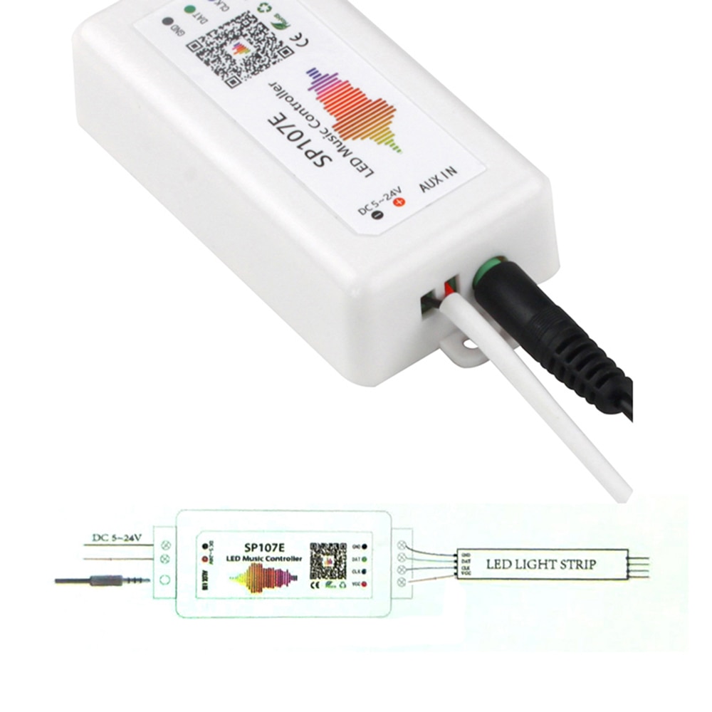 SP107E Bluetooth Led Muziek Controller Full Color Pixel Ic Spi Controller 5-24V Smartphone App Voor WS2812 WS2813 SK6812 Led Strip