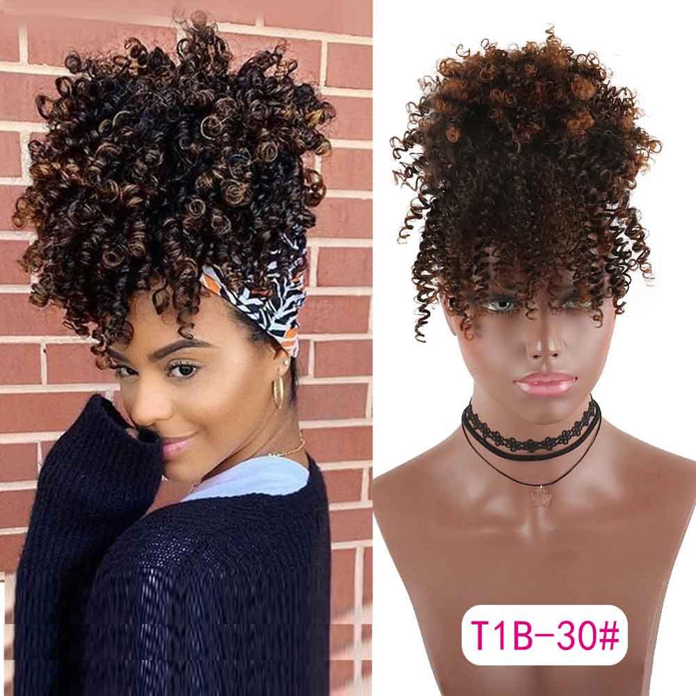 Hestehale puffeklip med højt hår i hårstykke afro kinky krøllet syntetisk snørehestehale med pandehår extensions