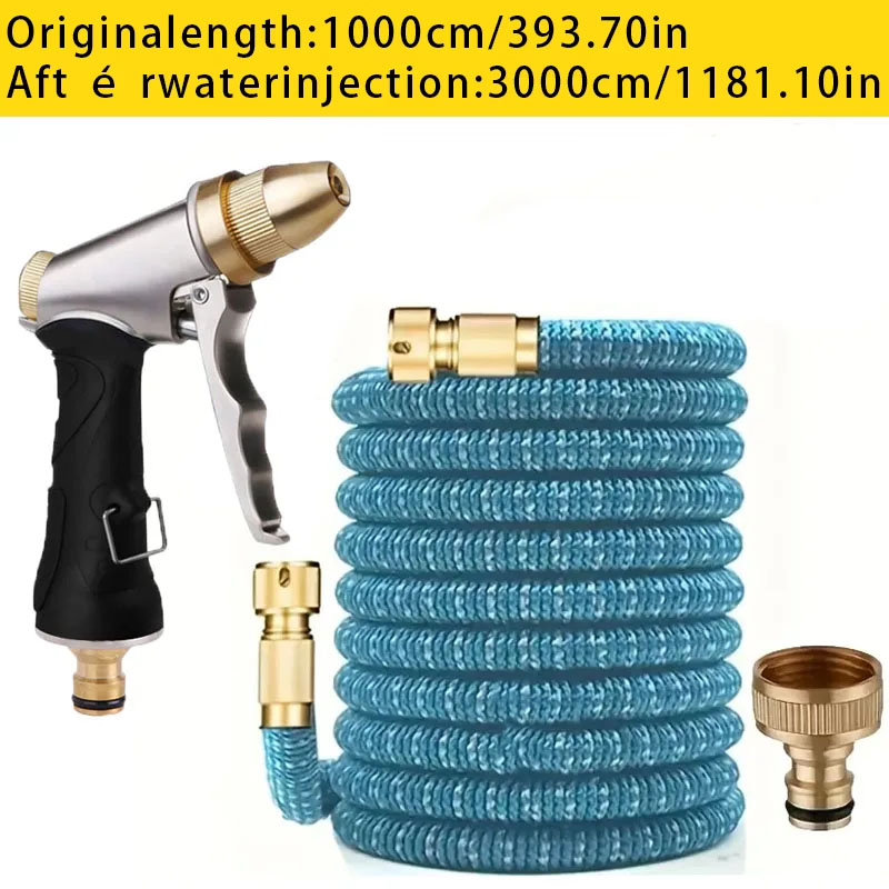 Tragbarer Gartenschlauch, ausziehbar und erweiterbar, Hochdruck-Wasserpistole, zum Reinigen und Bewässern von Sprinklerwerkzeugen: Schwarz