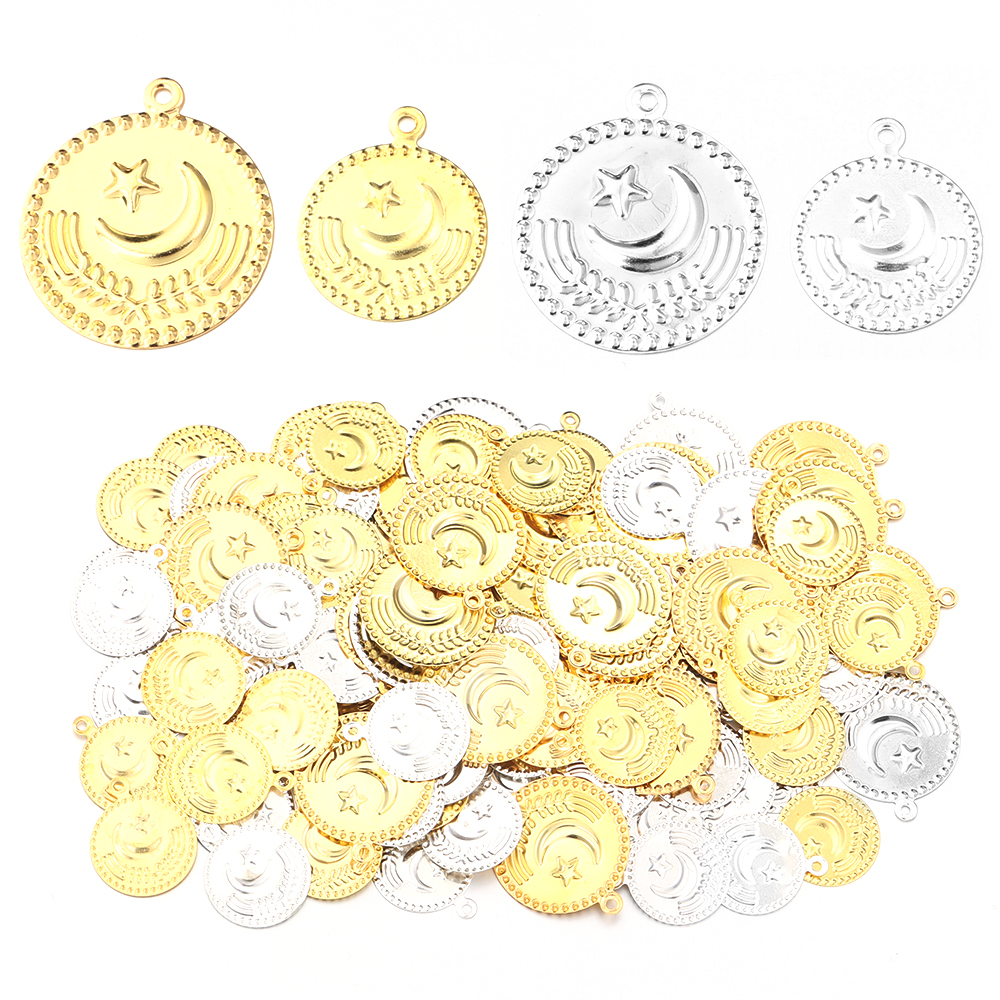 50/100 pçs 15/20mm turquia vintage folha de ferro pingente redondo para fazer jóias diy encantos colar brincos acessórios