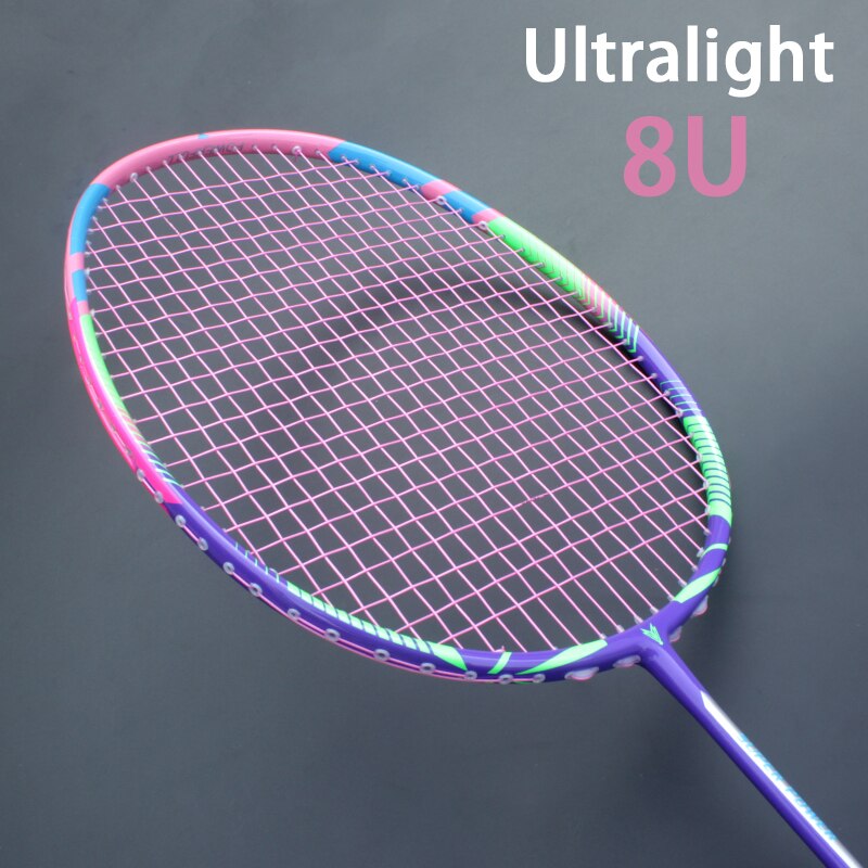 8U 65g Carbon Fiber Offensive Badminton Rackets Strungs Bags 22-30LBS Ultralight Racquet Sports Adult: Pink
