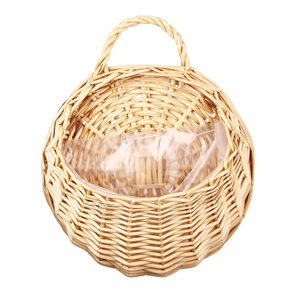 Flettede rattan blomsterkurv håndlavet 23*18cm vase hængende kurv planter rede vin krukke beholder væg plante indretning: Brun