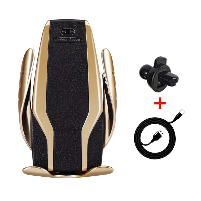 Qi Automatic Clamping Car Phone Holder Fast 10W Wireless Charging Car Charger Holder Mount Air Vent for iPhone X Max XR Samsung: Gold S6