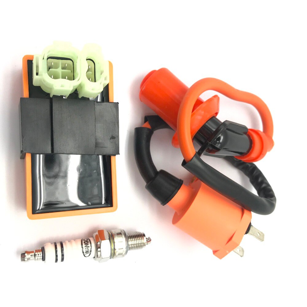 QWORK Bobine Bougie CDI Set Voor GY6 50CC 125CC 150CC - 6-Pins Race CDI + Bobine + Bougie - Voor Scooters, ATV's & Skelters - AC Systeem